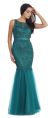 Main image of Lace Bodice Mermaid Mesh Skirt Long Formal Prom Dress